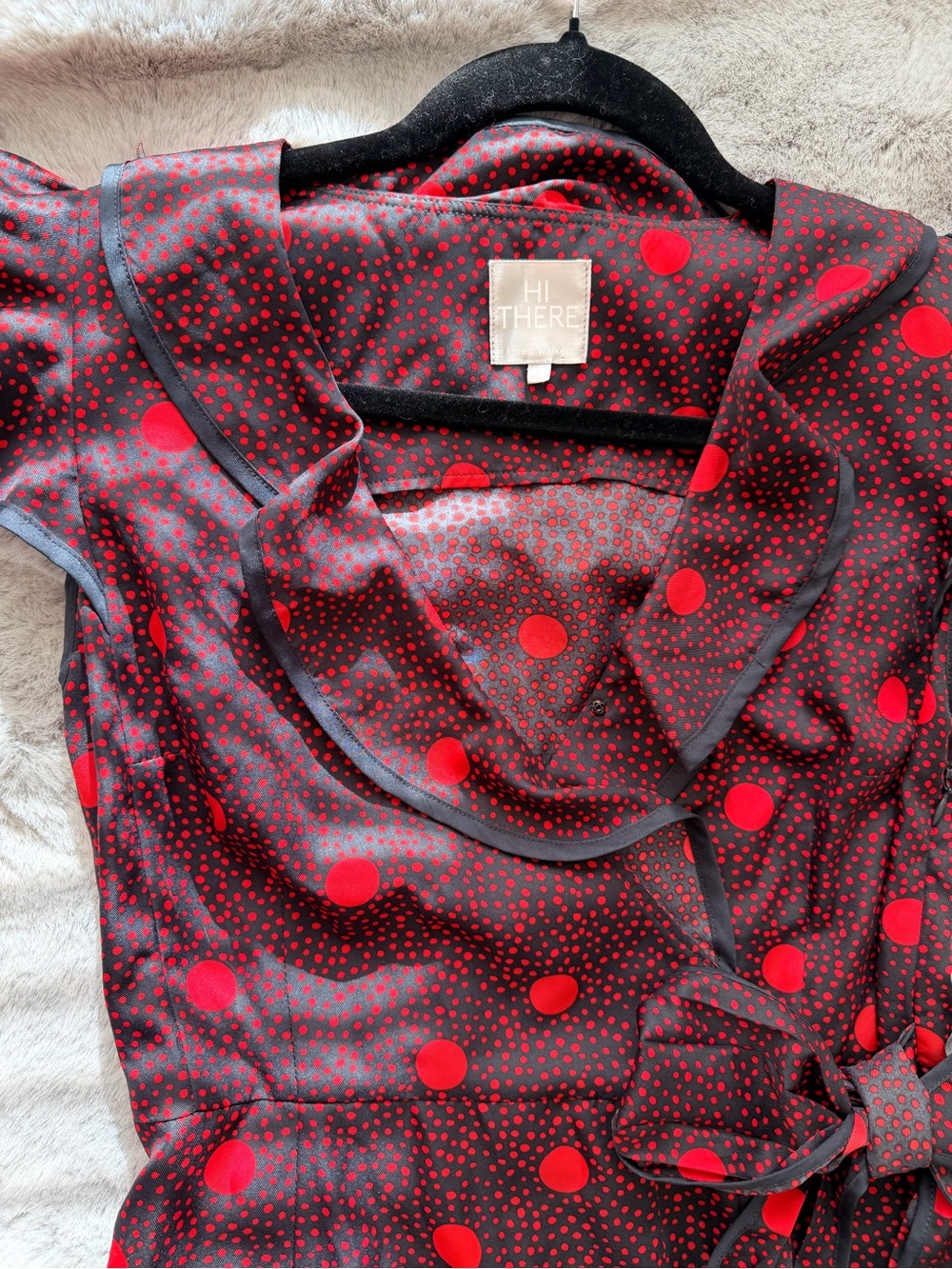 Hi There from Karen Walker Red Polka Dot Ruffle Wrap Dress Size 4 - Picture 3 of 10